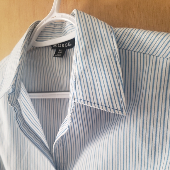 Short Sleeve Button Up Blouse Blue Stripes - Picture 5 of 6